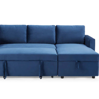 Oliver 3 Seater Reversible Chaise Sofa Bed - Blue Velvet