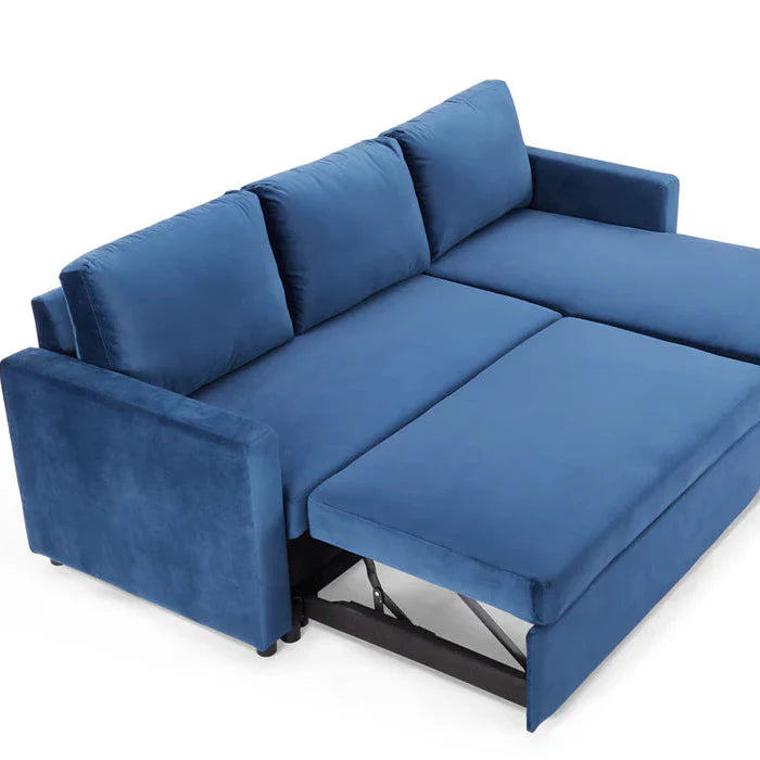 Oliver 3 Seater Reversible Chaise Sofa Bed - Blue Velvet