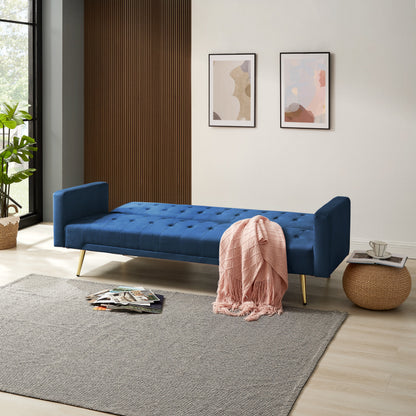 Salisbury V2 Blue Velvet Sofabed with Golden Metal Legs