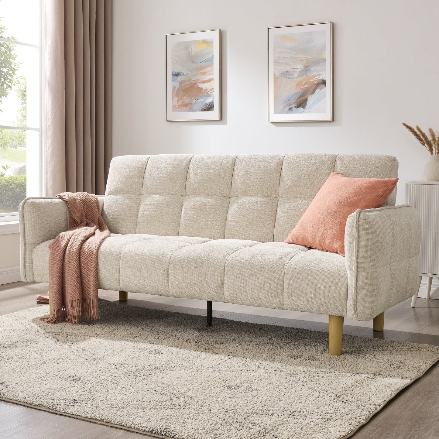 Jemma Sofa Bed, Beige Chenille