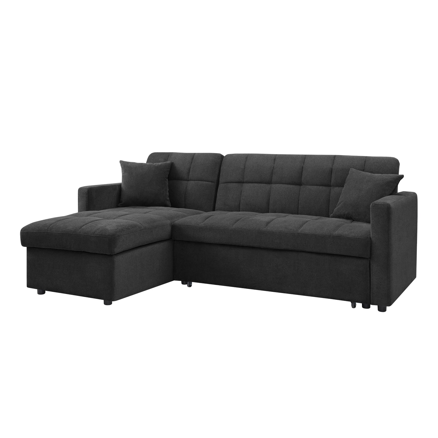 Kayla Pull-Out Sofa Bed With Reversible Storage Chaise, Charcoal Linen