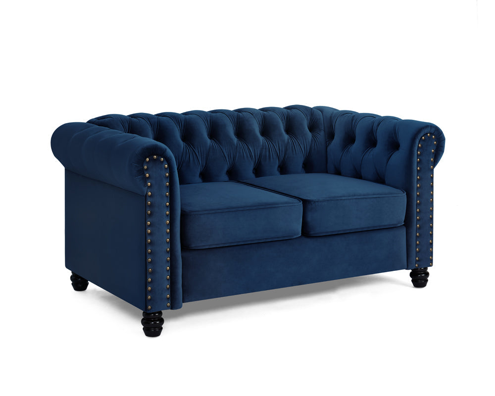 Harper Chesterfield Studded 3+2 Fabric Sofa- Blue Velvet