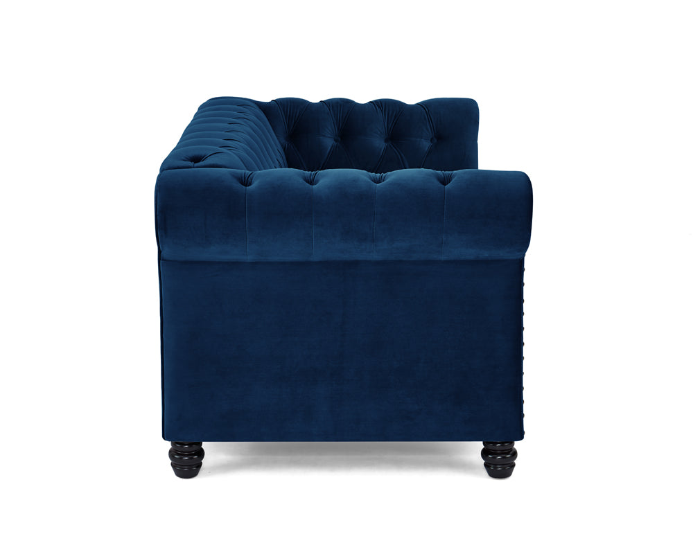 Harper Chesterfield Studded 3+2 Fabric Sofa- Blue Velvet