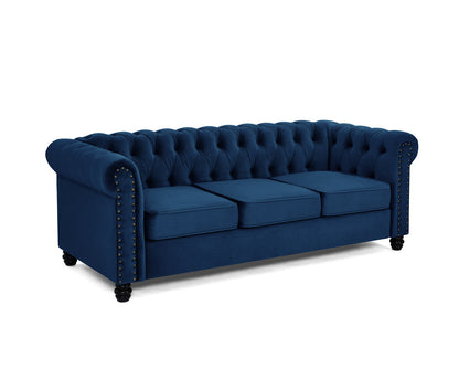 Harper Chesterfield Studded 3+2 Fabric Sofa- Blue Velvet