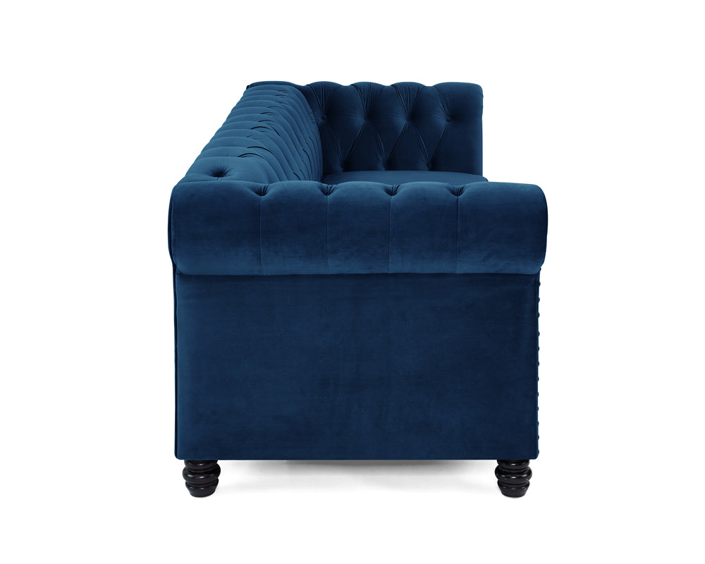Harper Chesterfield Studded Blue Velvet 3 Seater Sofa