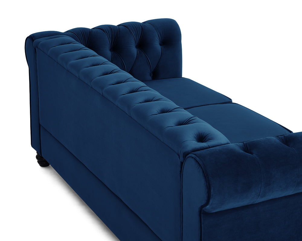 Harper Chesterfield Studded Blue Velvet 3 Seater Sofa
