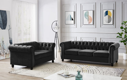 Harper Chesterfield Studded Black Velvet 3 Seater Sofa