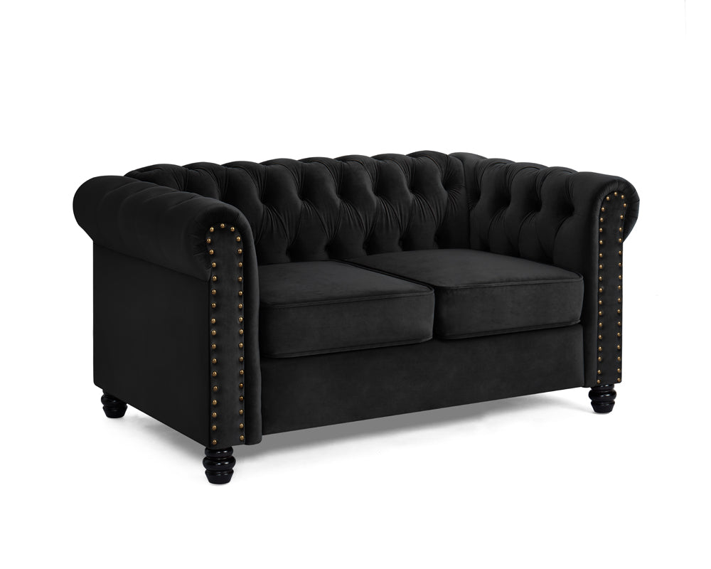 Harper Chesterfield Studded 3+2 Fabric Sofa- Black Velvet