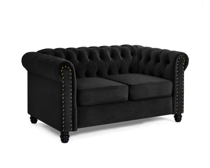 Harper Chesterfield Studded 3+2 Fabric Sofa- Black Velvet