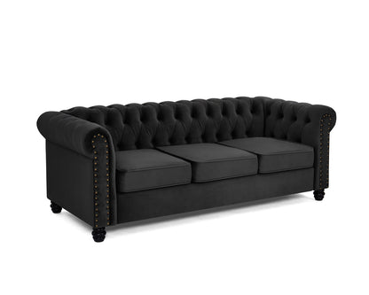 Harper Chesterfield Studded Black Velvet 3 Seater Sofa