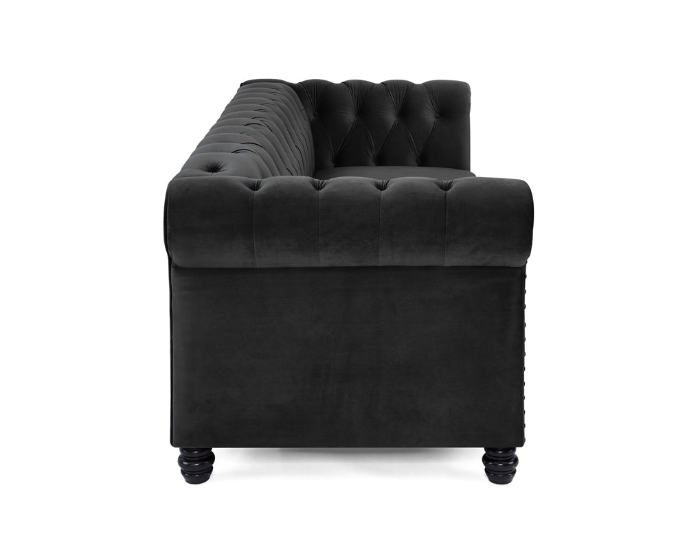 Harper Chesterfield Studded 3+2 Fabric Sofa- Black Velvet