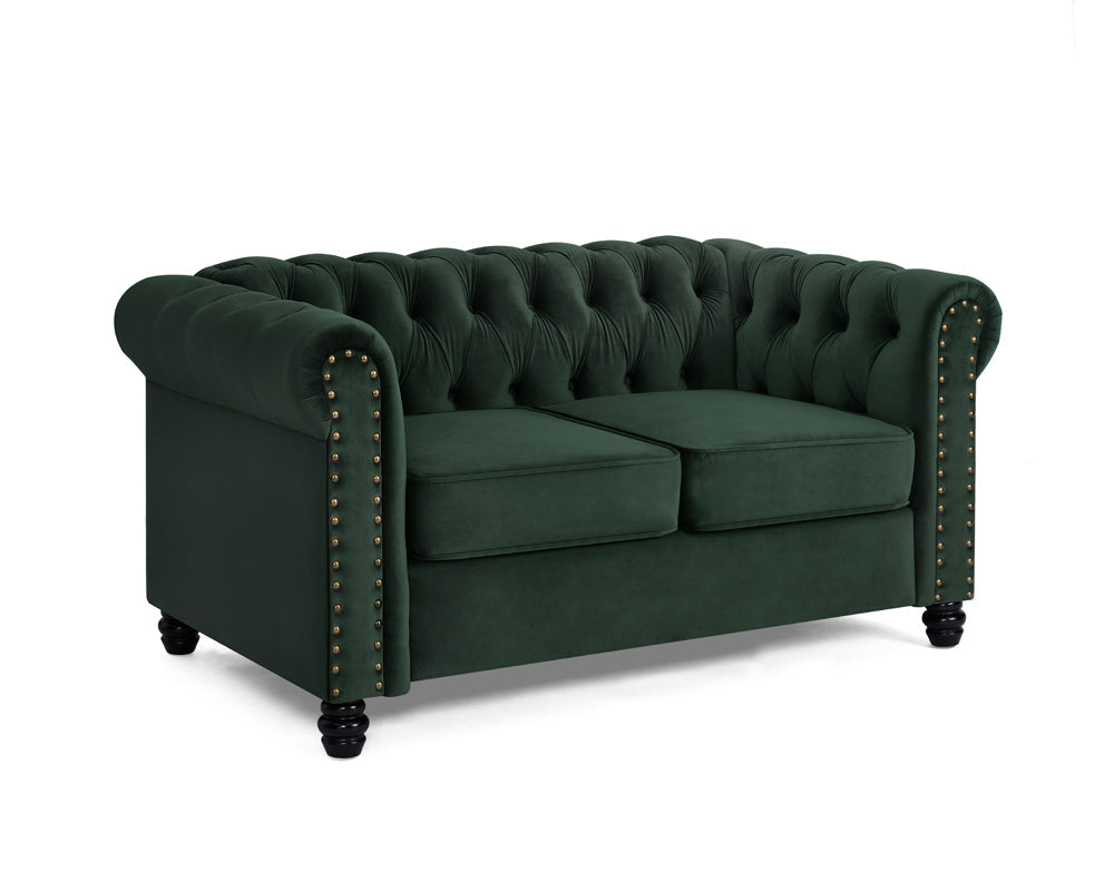Harper Chesterfield Studded 3+2 Fabric Sofa- Green Velvet
