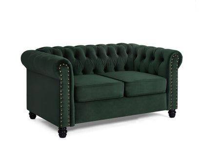 Harper Chesterfield Studded 3+2 Fabric Sofa- Green Velvet