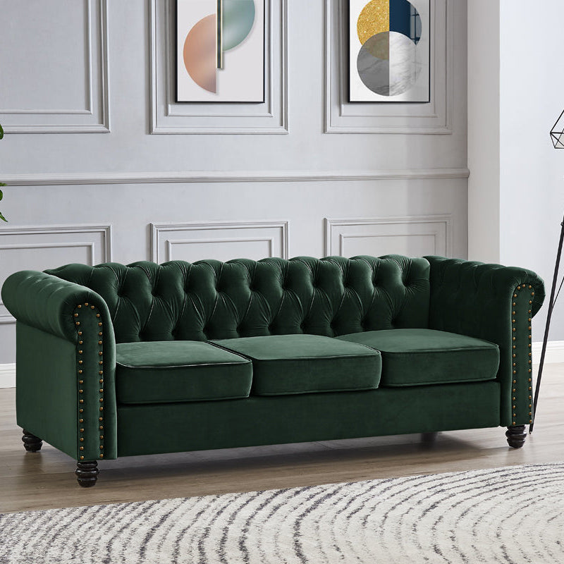 Harper Chesterfield Studded Green Velvet 3 Seater Sofa