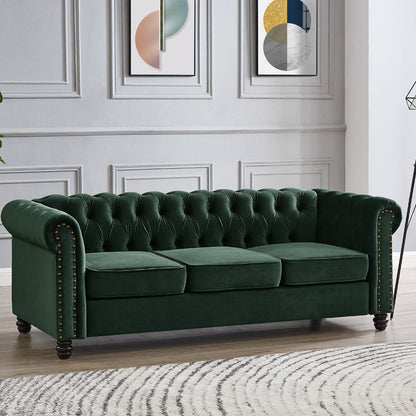 Harper Chesterfield Studded Green Velvet 3 Seater Sofa