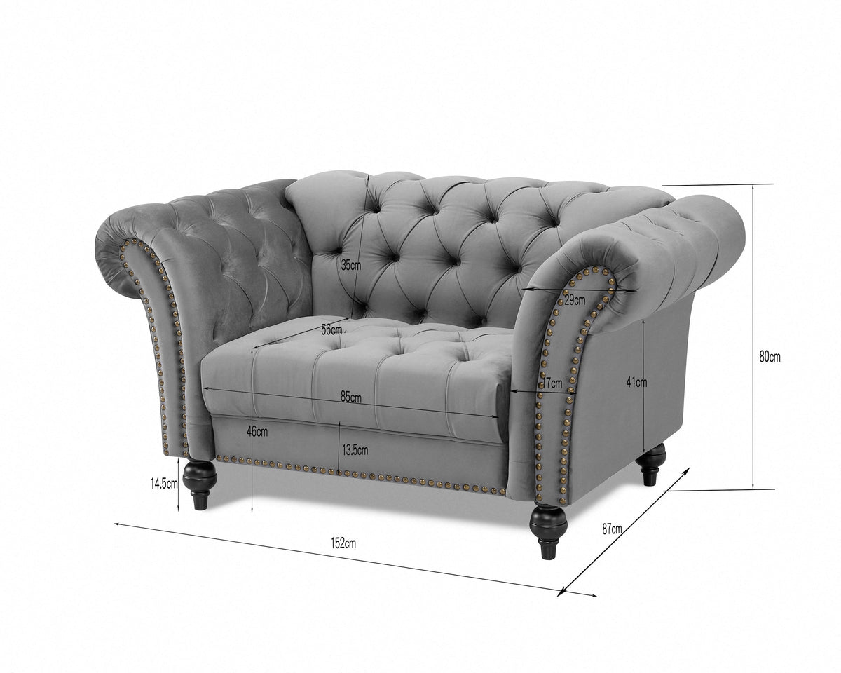 Emma Velvet 1.5 Seater Fabric  Sofa, Grey