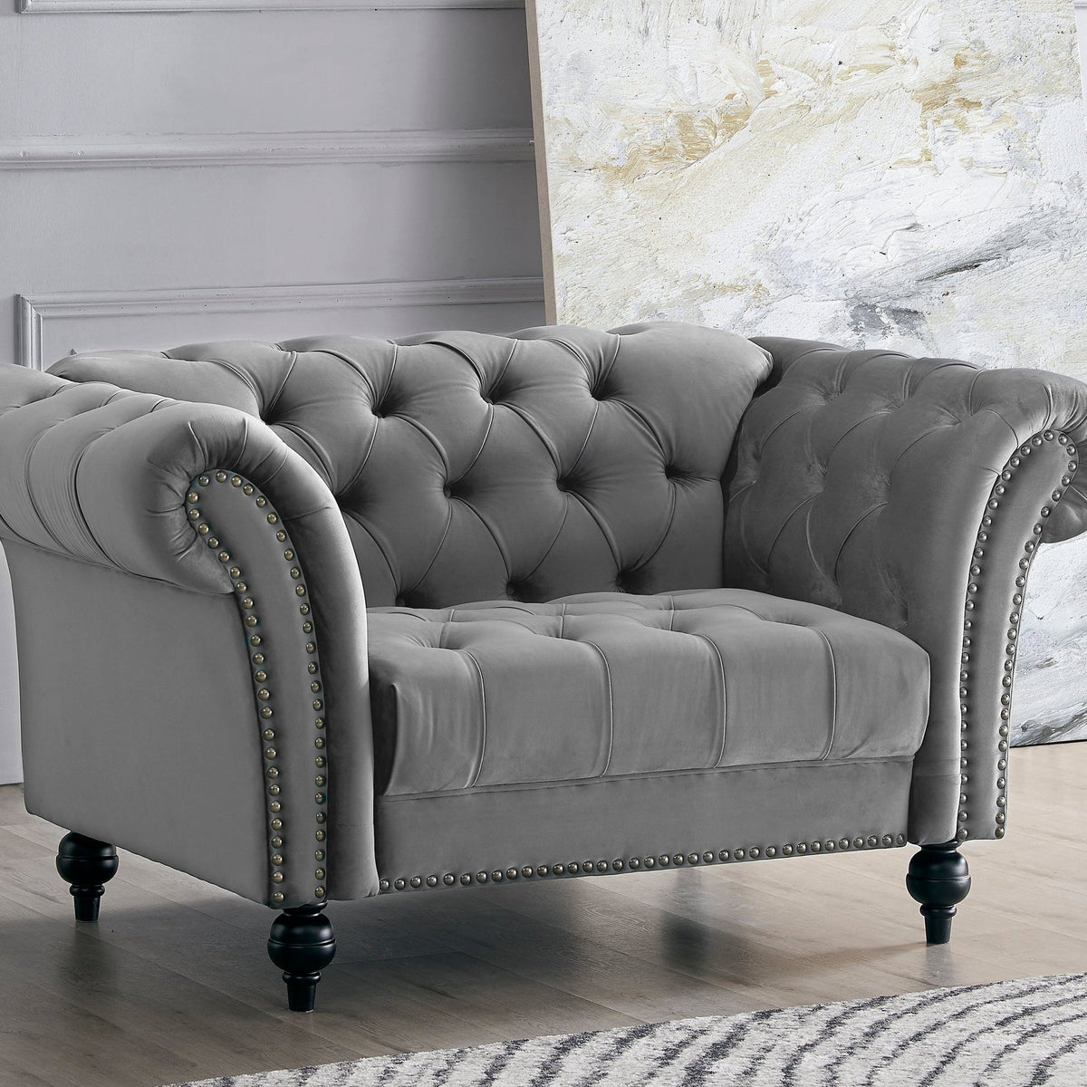 Emma Velvet 1.5 Seater Fabric  Sofa, Grey
