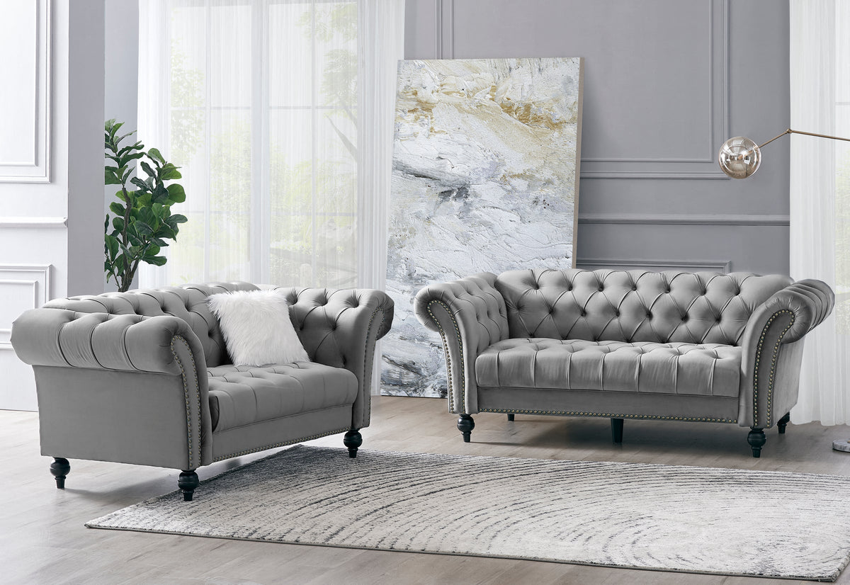 Emma Velvet 3+2 Seater Fabric Sofa, Grey