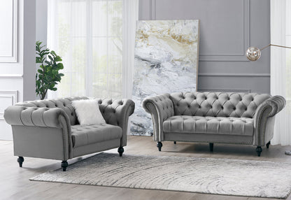 Emma Velvet 3+2 Seater Fabric Sofa, Grey