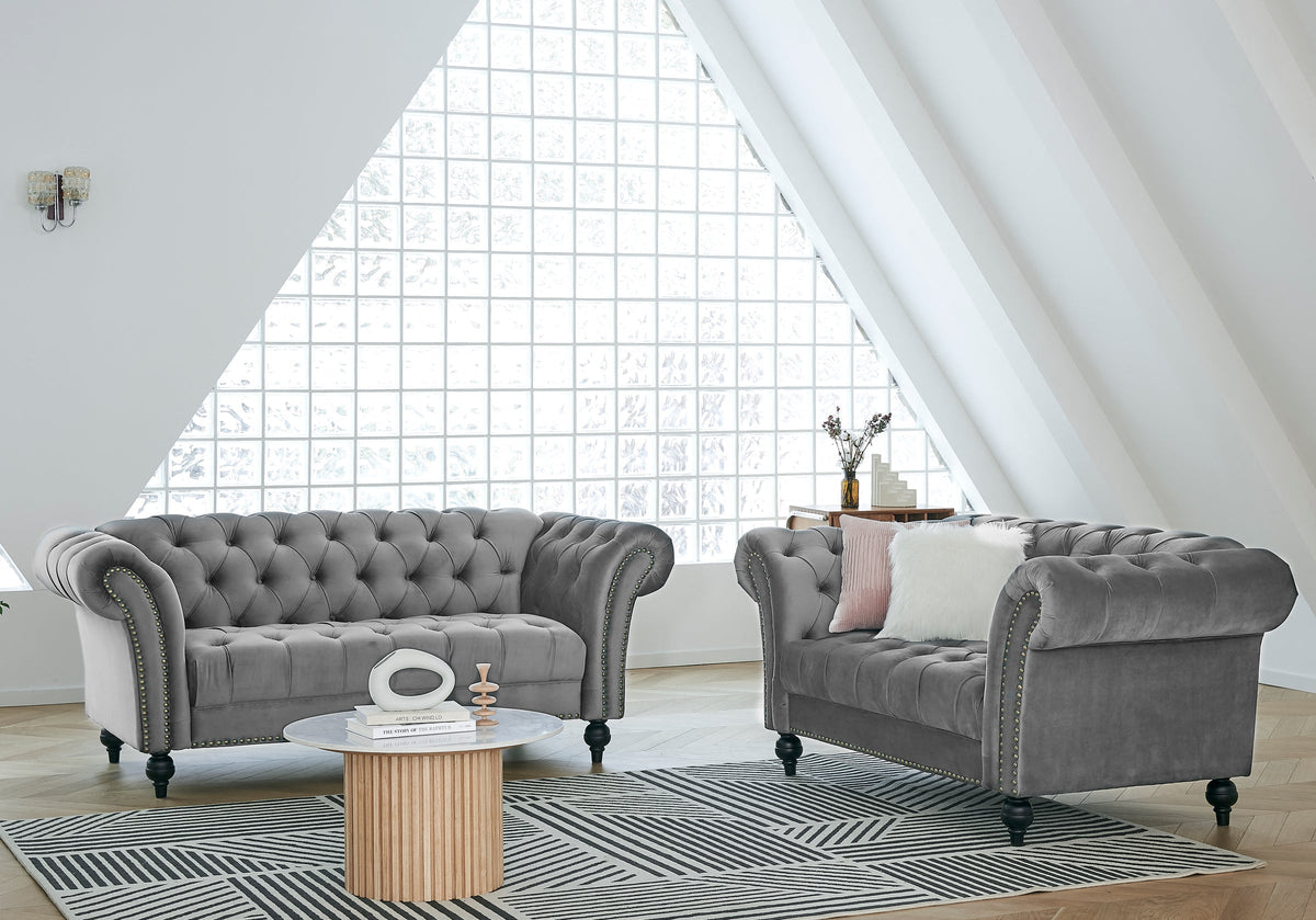 Emma Velvet 3+2 Seater Fabric Sofa, Grey