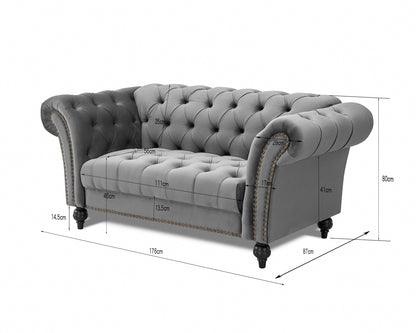 Emma Velvet 2 Seater Fabric Sofa, Grey