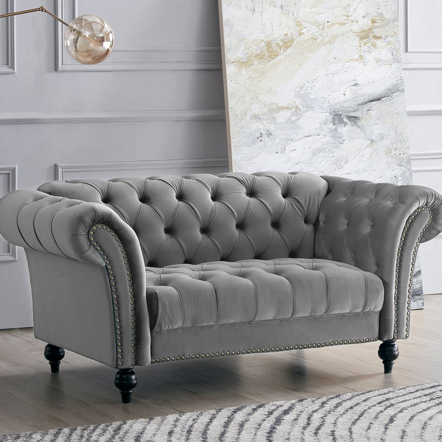 Emma Velvet 2 Seater Fabric Sofa, Grey