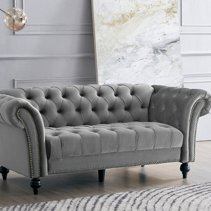 Emma Velvet 3 Seater Fabric Sofa, Grey
