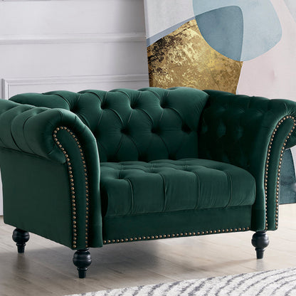 Mayfair Velvet Fabric 1.5 Seater Sofa, Green