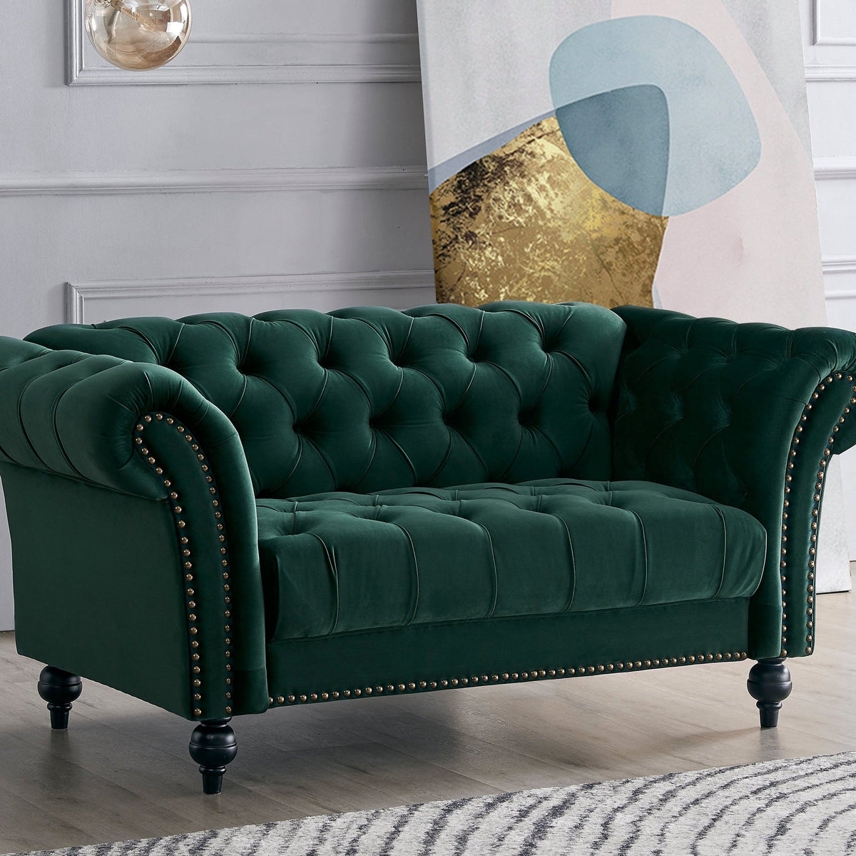 Emma Velvet 2 Seater Fabric Sofa - Green