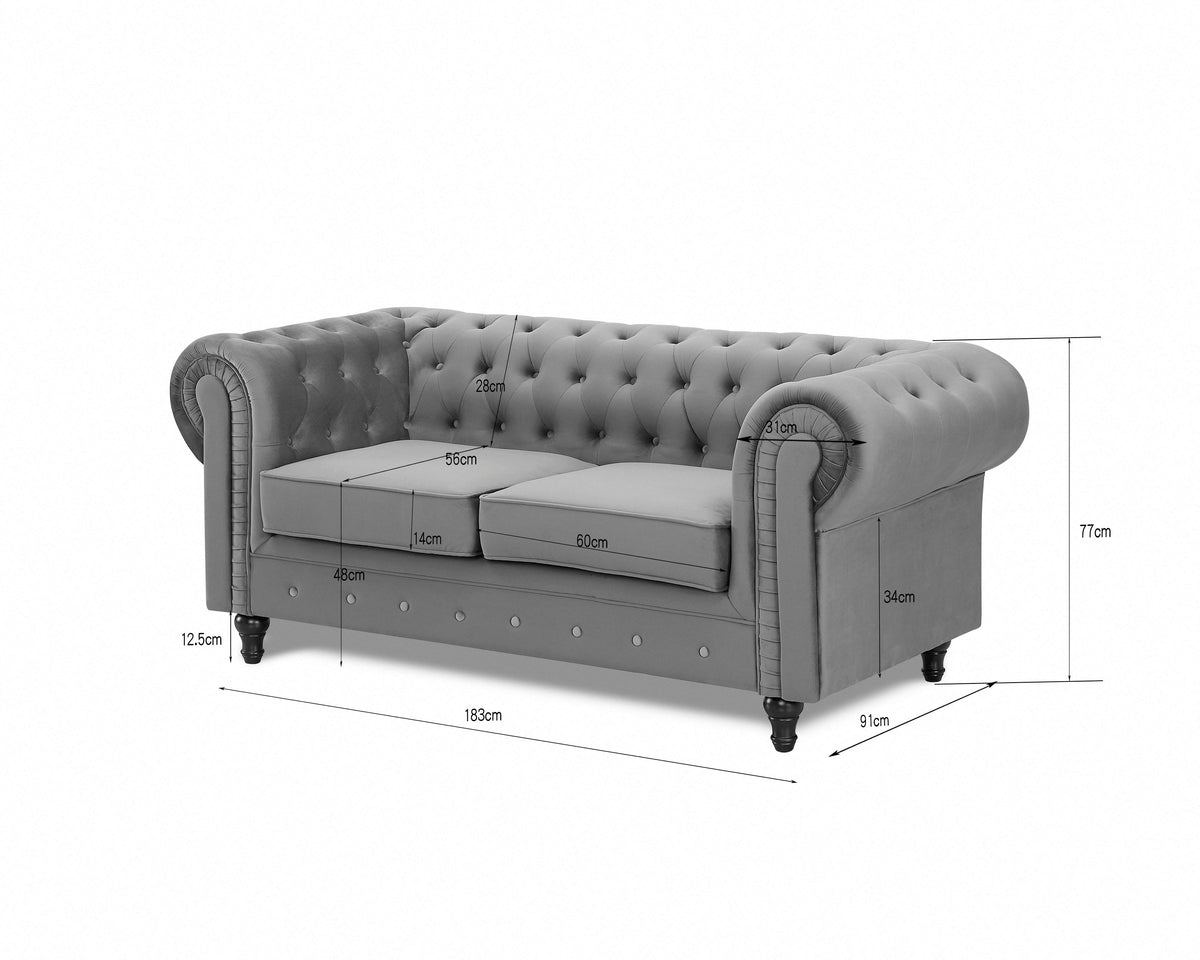 Harper Chesterfield Pleat Grey Velvet sofa 2s