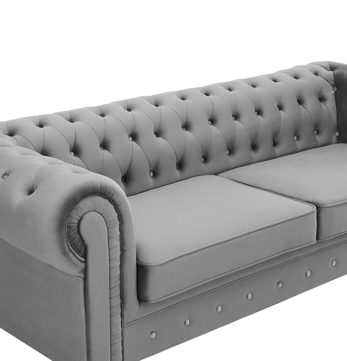 Harper Chesterfield Pleat Grey Velvet sofa 2s
