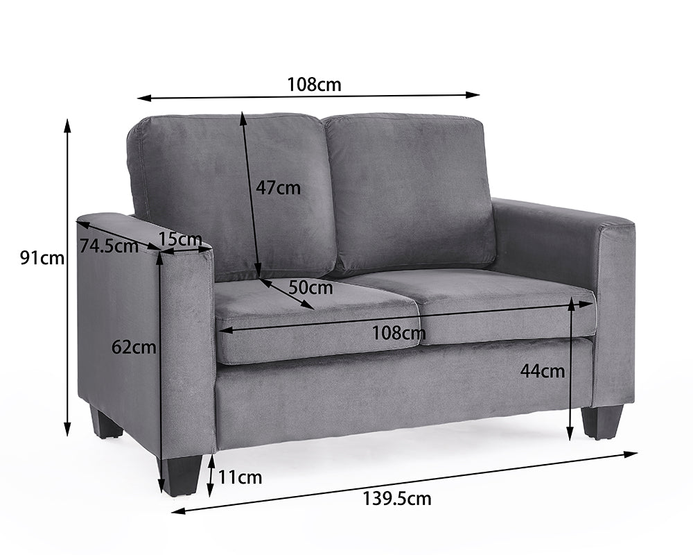 Dakota Grey Velvet 2 Seater Sofa