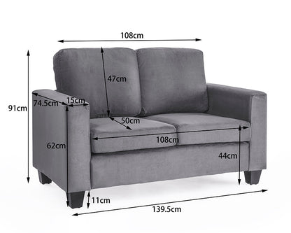 Dakota Grey Velvet 2 Seater Sofa