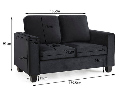 Dakota Black Velvet 2 Seater Sofa