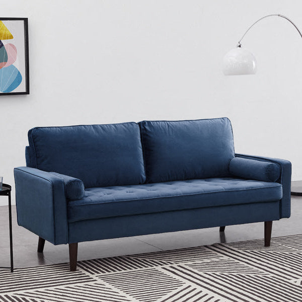 Anya 3 Seater Velvet Upholstered Cushion Sofa - Blue