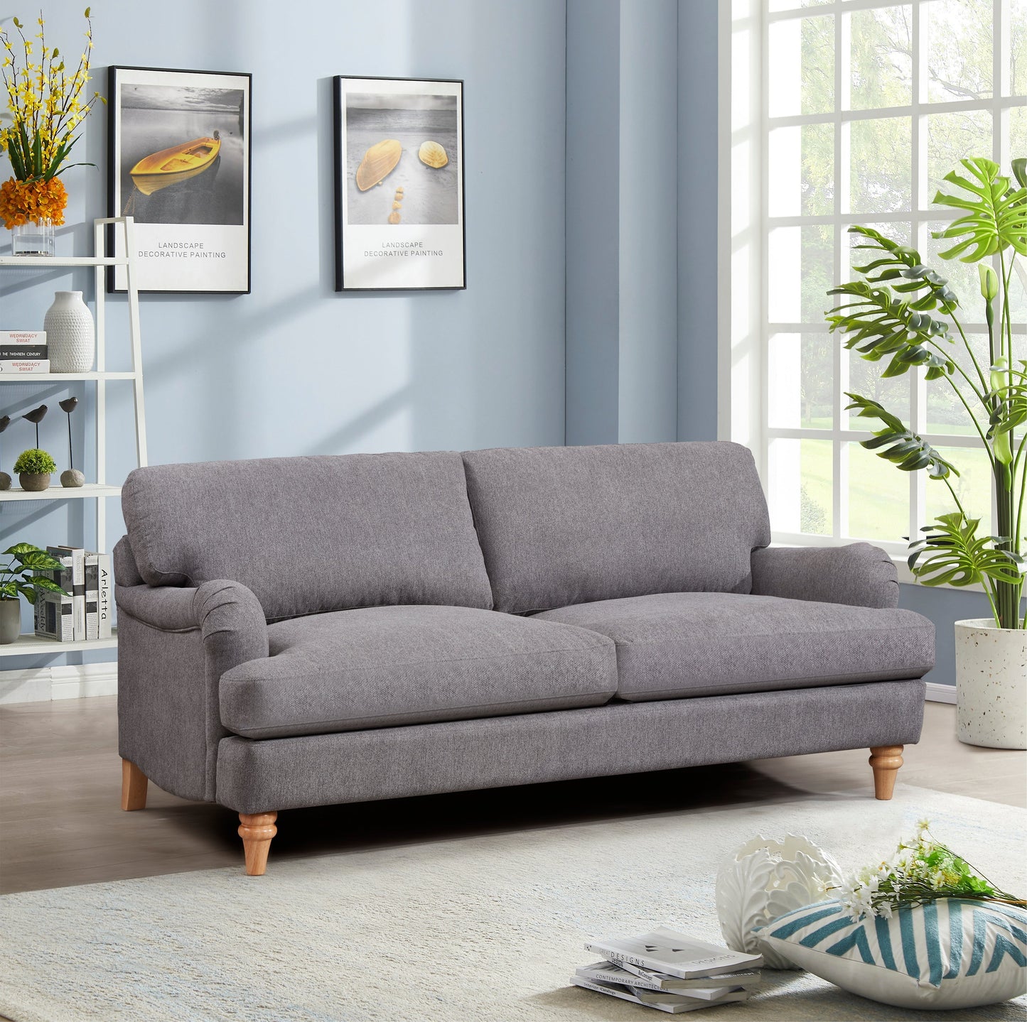 Cambridge 3 Seater Grey Linen Sofa front