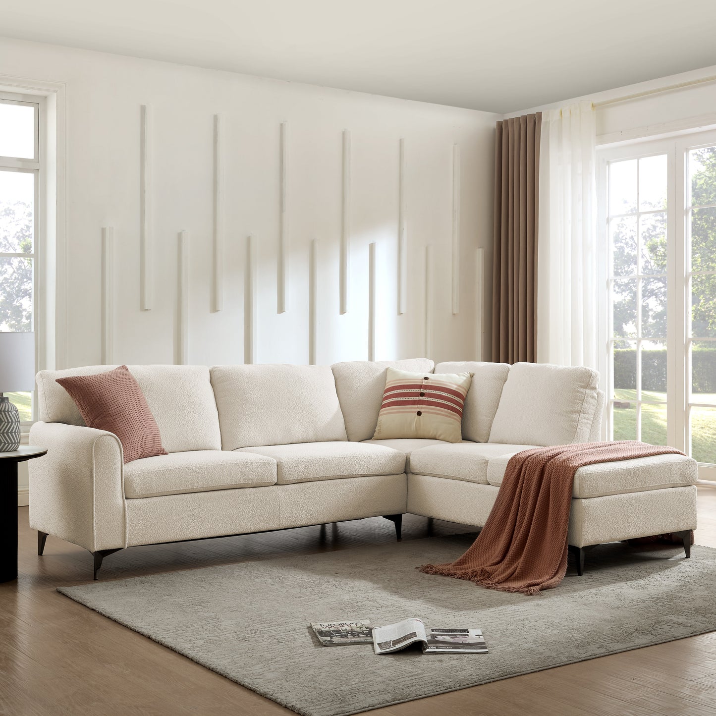Easton Right-Hand Corner Sofa, Beige Boucle