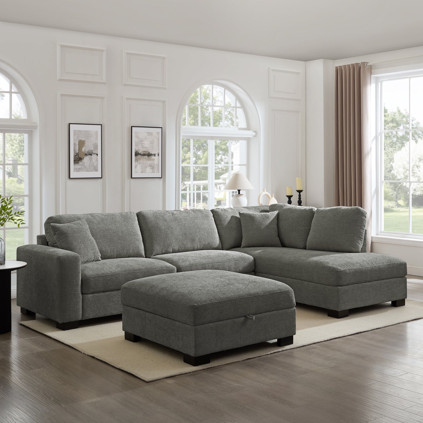 Travis Storage Footstool, Grey Chenille
