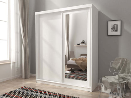Nord 200cm 2Door Sliding Wardrobe with 1 Mirrored Door - White
