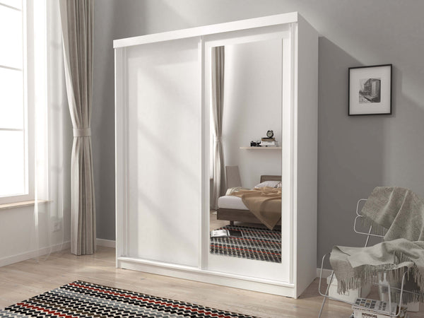 Nord 200cm 2Door Sliding Wardrobe with 1 Mirrored Door - White