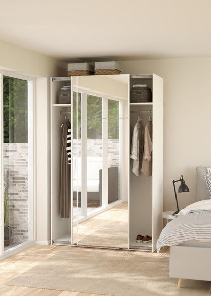 Bergamo Robe 2 Door Sliding Robe, Both Mirrored - White 140cm