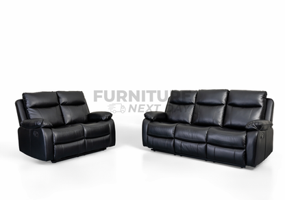 Barnhill 3+2 Leather Suite - Black