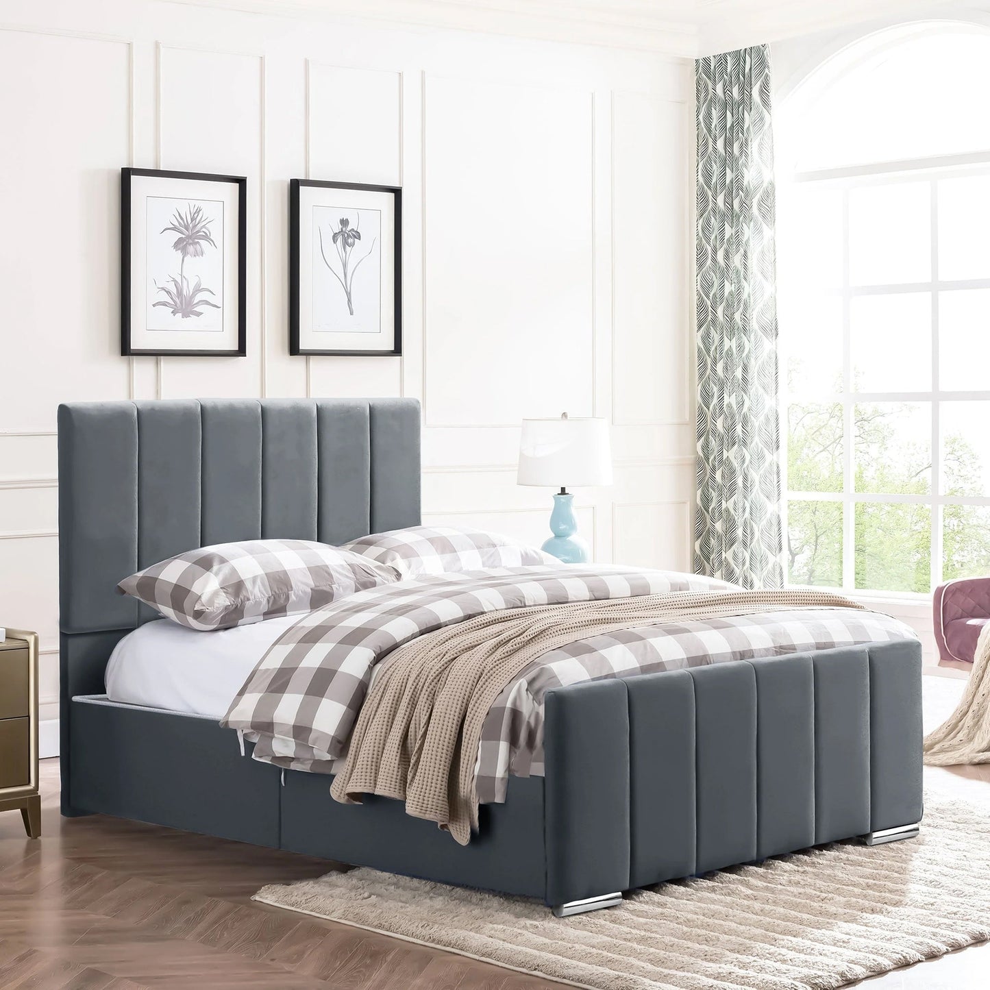 Brooke Super King Size Bedrame - Plush Velvet Charcoal