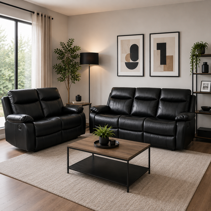 Barnhill 3+2 Leather Suite - Black