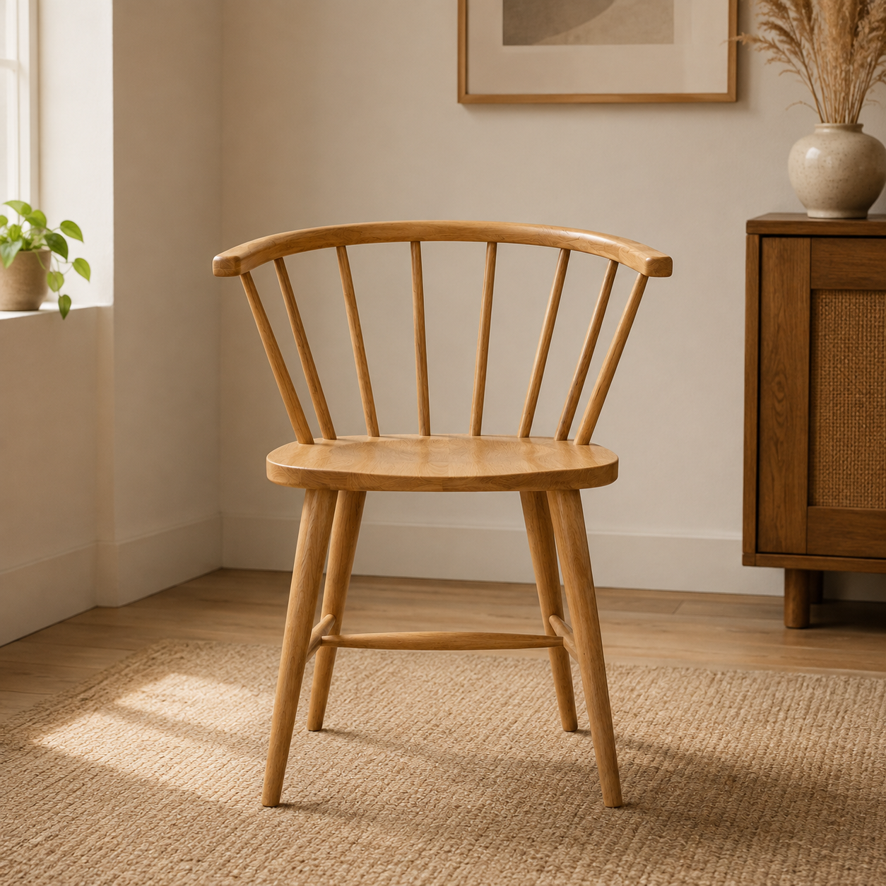 Willow Spindle Oak Chair with Stretchers - Natural (x2)