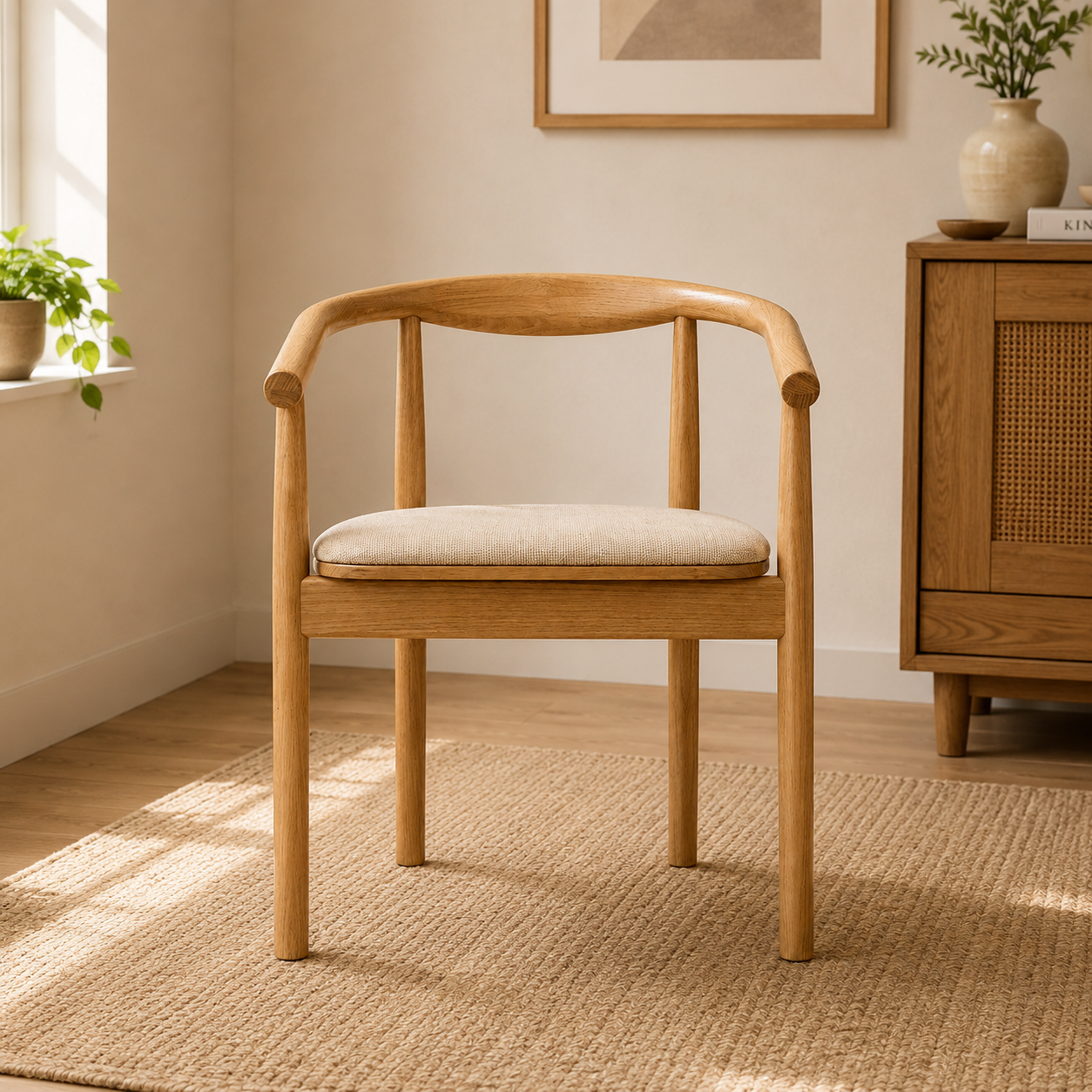 Fern Solid Oak Chair with Curved Backrest and Upholstered Seatpad - Natural (x2)