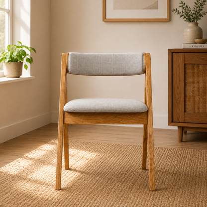 Darcy Solid Oak Chair with Angular Legs and Upholstered Detailing - Natural (x2)