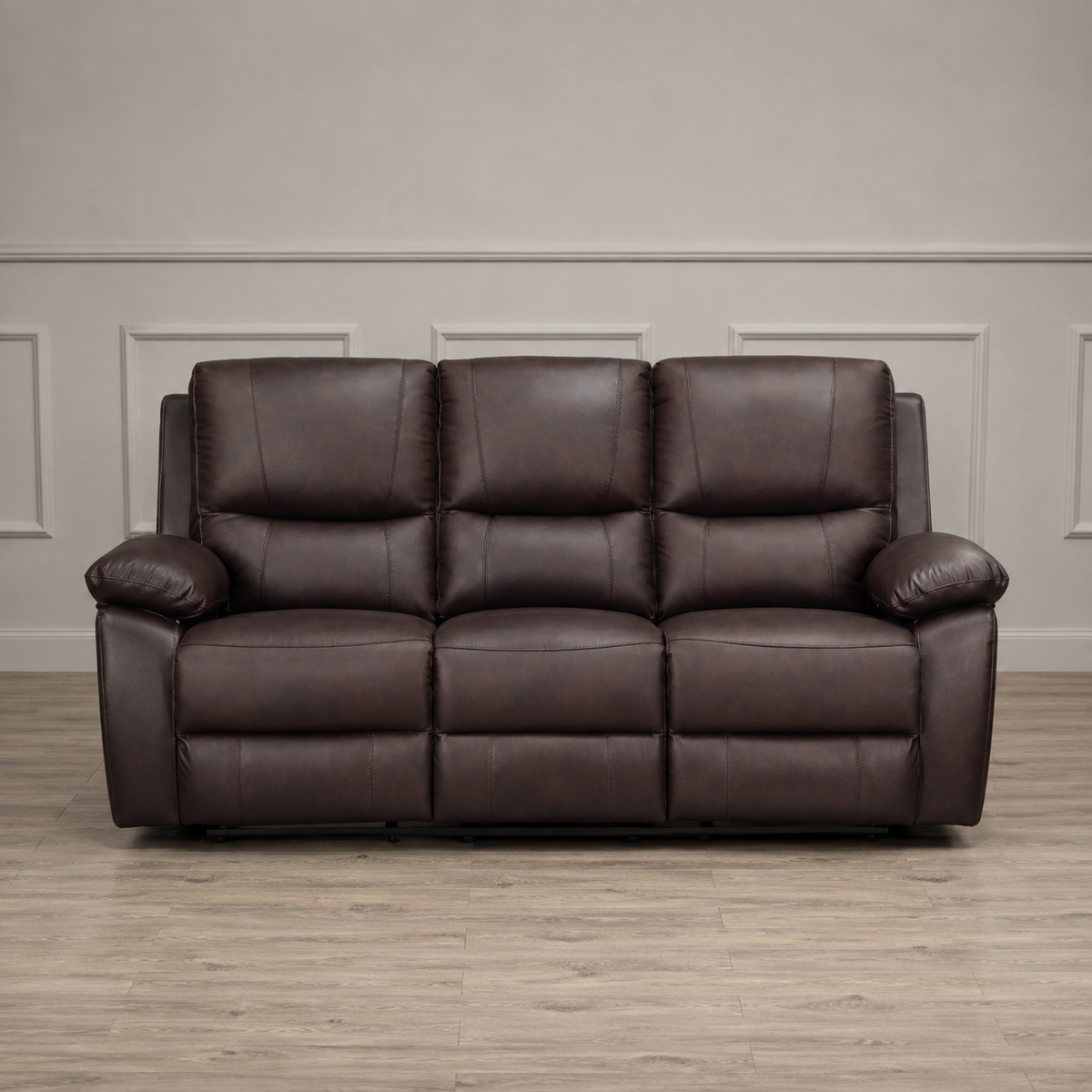 Galway 3 Seater Leather Manuel Recliner- Brown