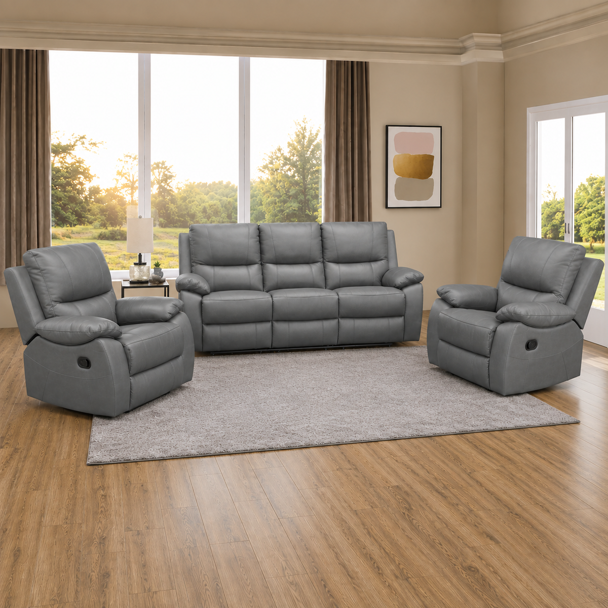 Galway 3+1+1 Leather Manual Recliner - Grey