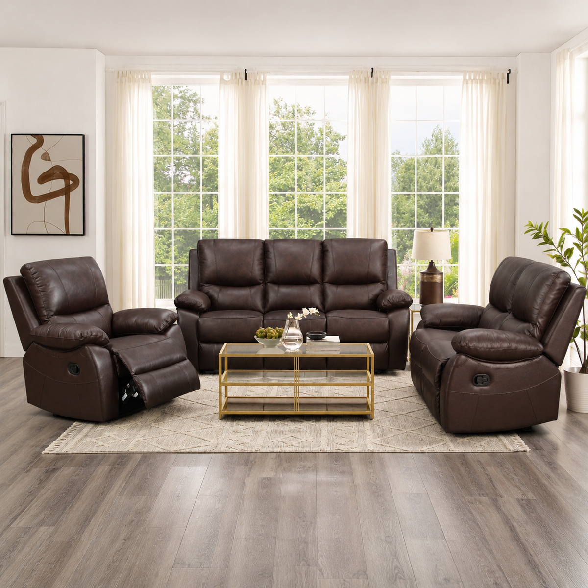 Galway 3RR + 2RR +1R Seater Leather Manual Recliner-Brown